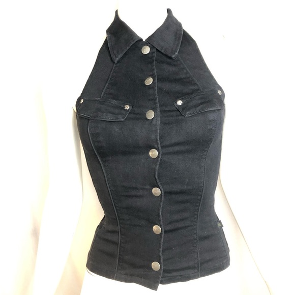Tripp nyc Tops - Vintage Tripp NYC woman’s snap up black halter top with corset back size XS